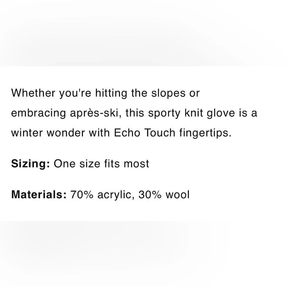 NWT ECHO Alpine Adult Gloves.